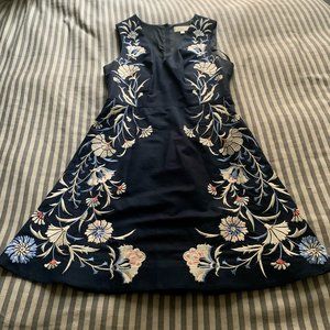 Navy Anthropologie Dress with Floral Detail